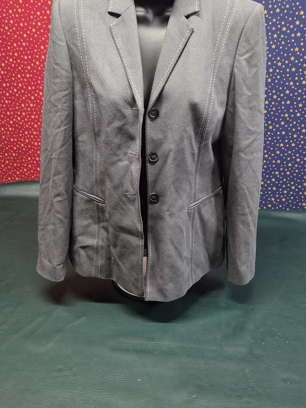 **Gray Women's Pinstripe Blazer**